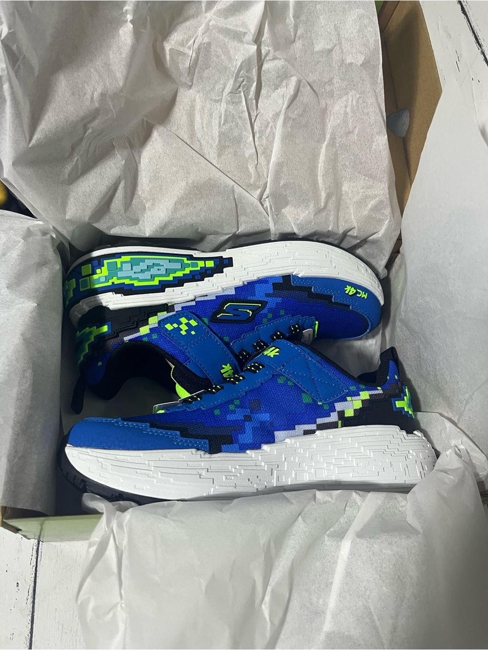 Skechers Mega-Craft 4K Adaptive Closure Sneakers Blue Lime Youth Size 2 NWB